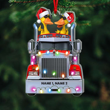 Custom Gifts For Couple Ornament Duck Couple With Reindeer Truck, Christmas Light 04qhqn0110