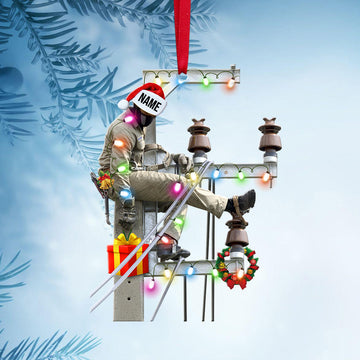 Lineman On Pole - Personalized Christmas Ornament For Lineman