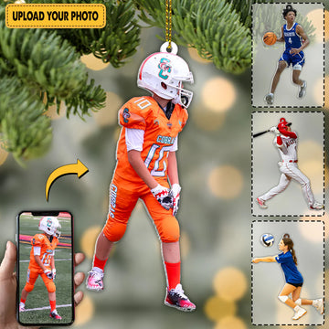 Personalized Football Player Ornament with Custom Photo – Unique Gift for Football Lovers