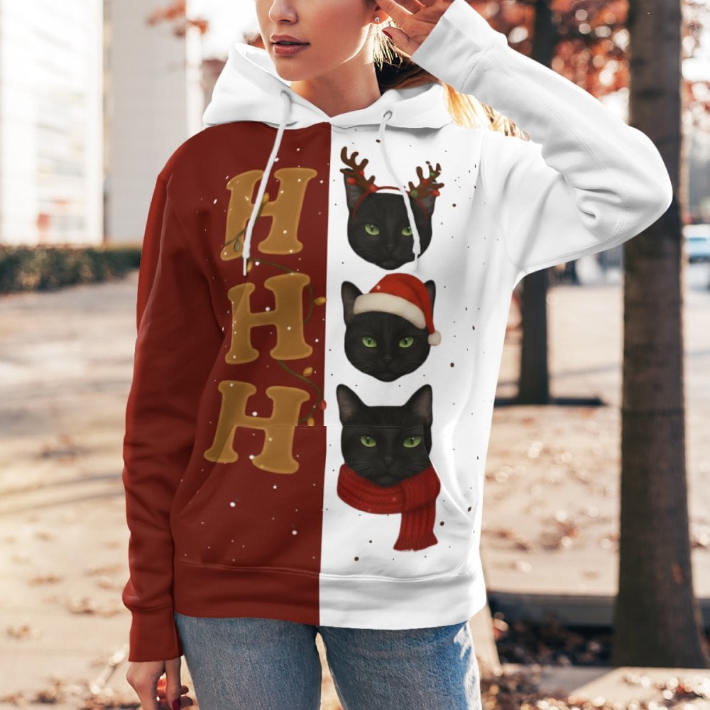 Christmas Black Cat All Over Print 3D Hoodie