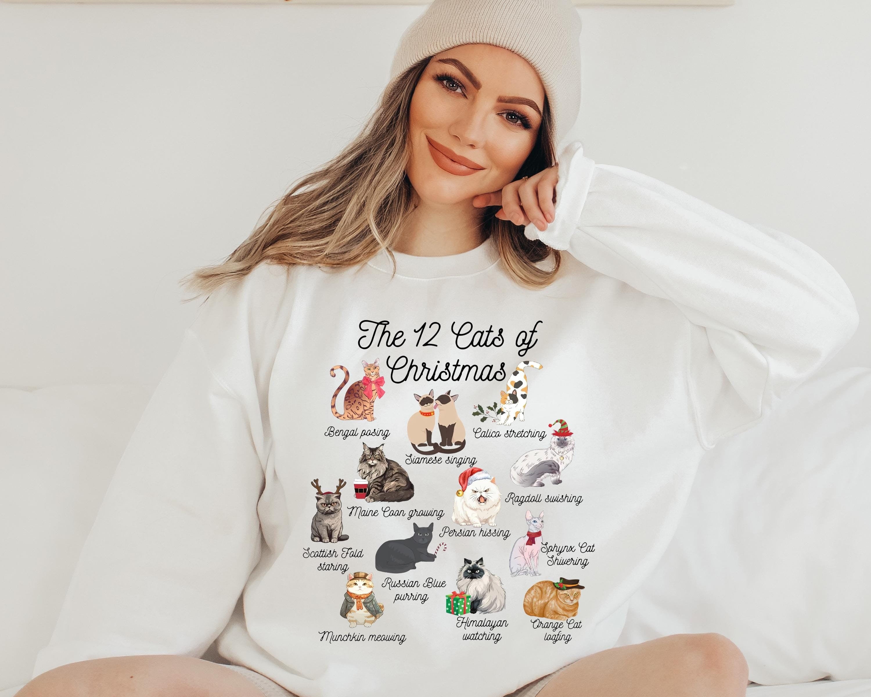 The 12 Cats of Christmas Sweatshirt,Cute Christmas Cats Shirt, Christmas Cat Mom Shirt, Xmas Cats,Cat Lover Christmas Sweater,Cat Owner Gift