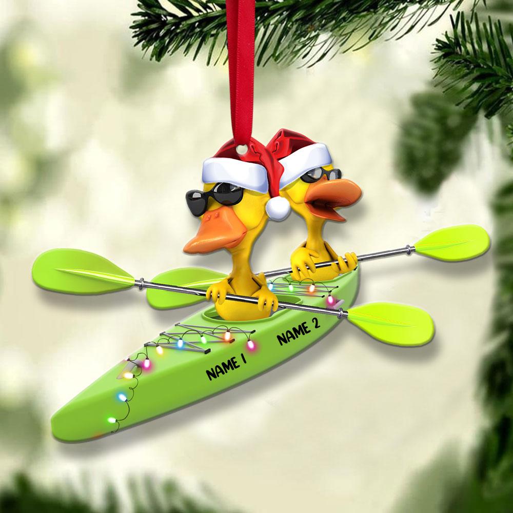 Kayaking Ducks - Personalized Christmas Flat Ornament - Christmas Gift For Couple
