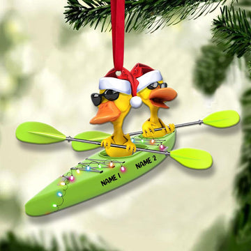 Kayaking Ducks - Personalized Christmas Flat Ornament - Christmas Gift For Couple
