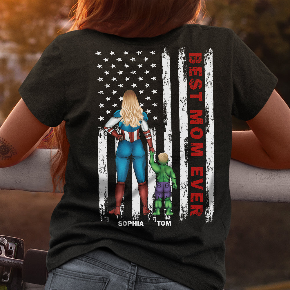 Best Dad Ever & American Flag - Personalized Father's Day Gifts For Dad Shirt