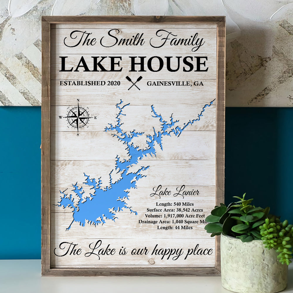The Lake Is Our Happy Place Personalized Lake House Family Canvas Print Gift For Family