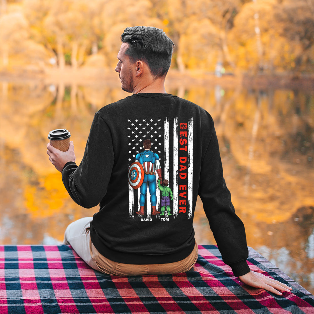 Best Dad Ever & American Flag - Personalized Father's Day Gifts For Dad Shirt