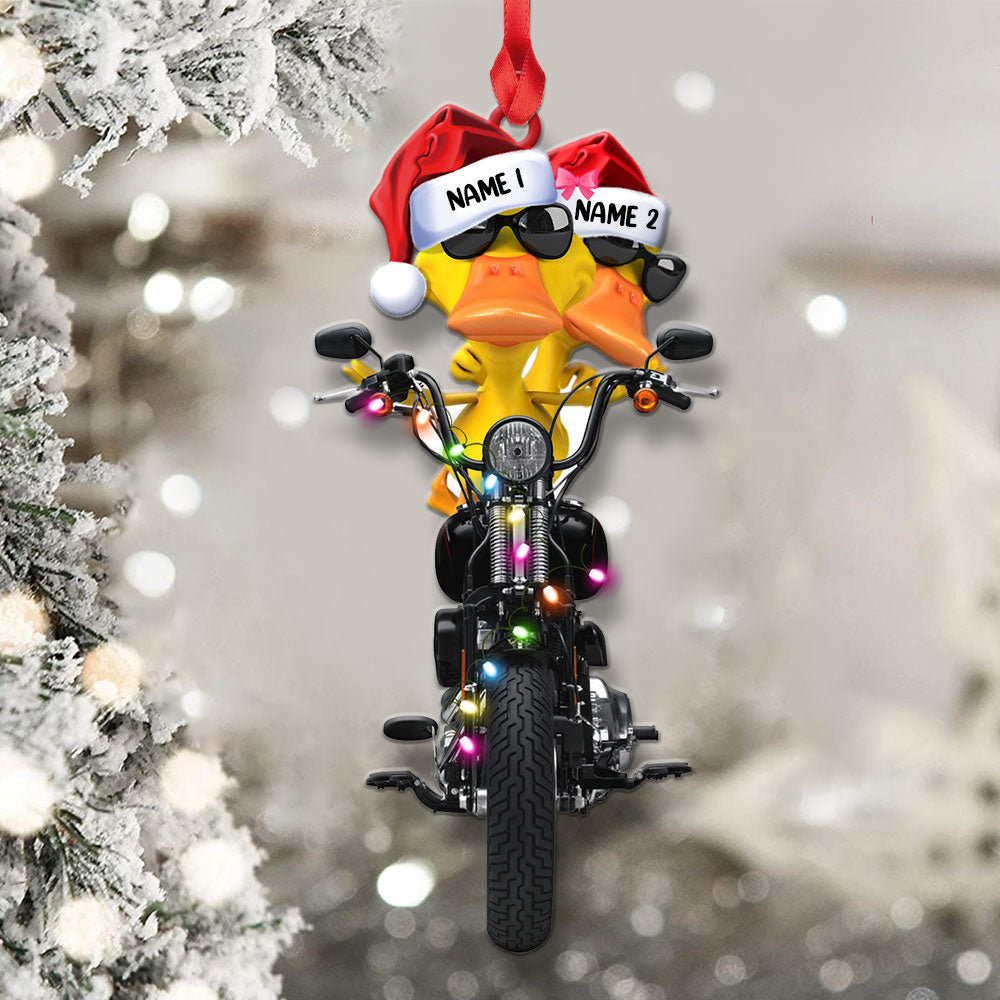 Biker Duck Couple - Personalized Christmas Ornament, Christmas Gift For Couple