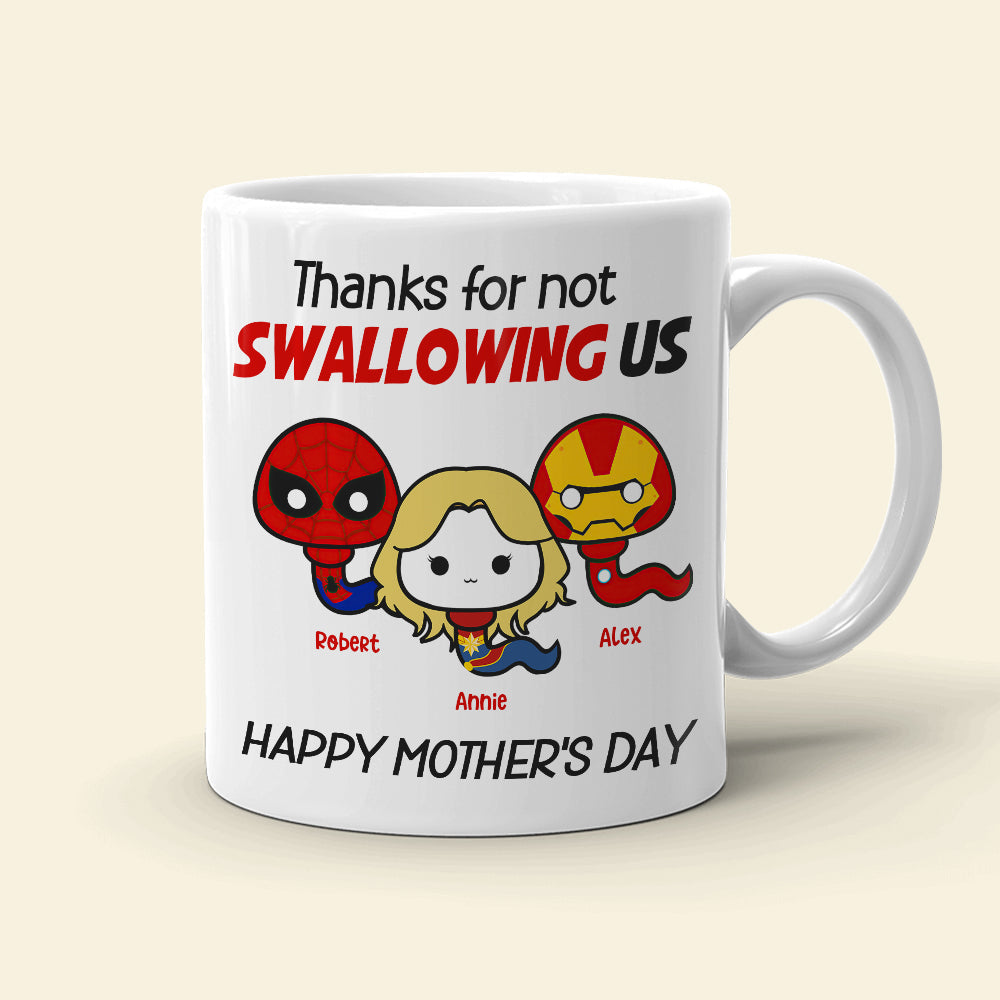 Thank Super Mom For Not Swallowing Us - Personalized Coffee Mug - Mother's Gift
