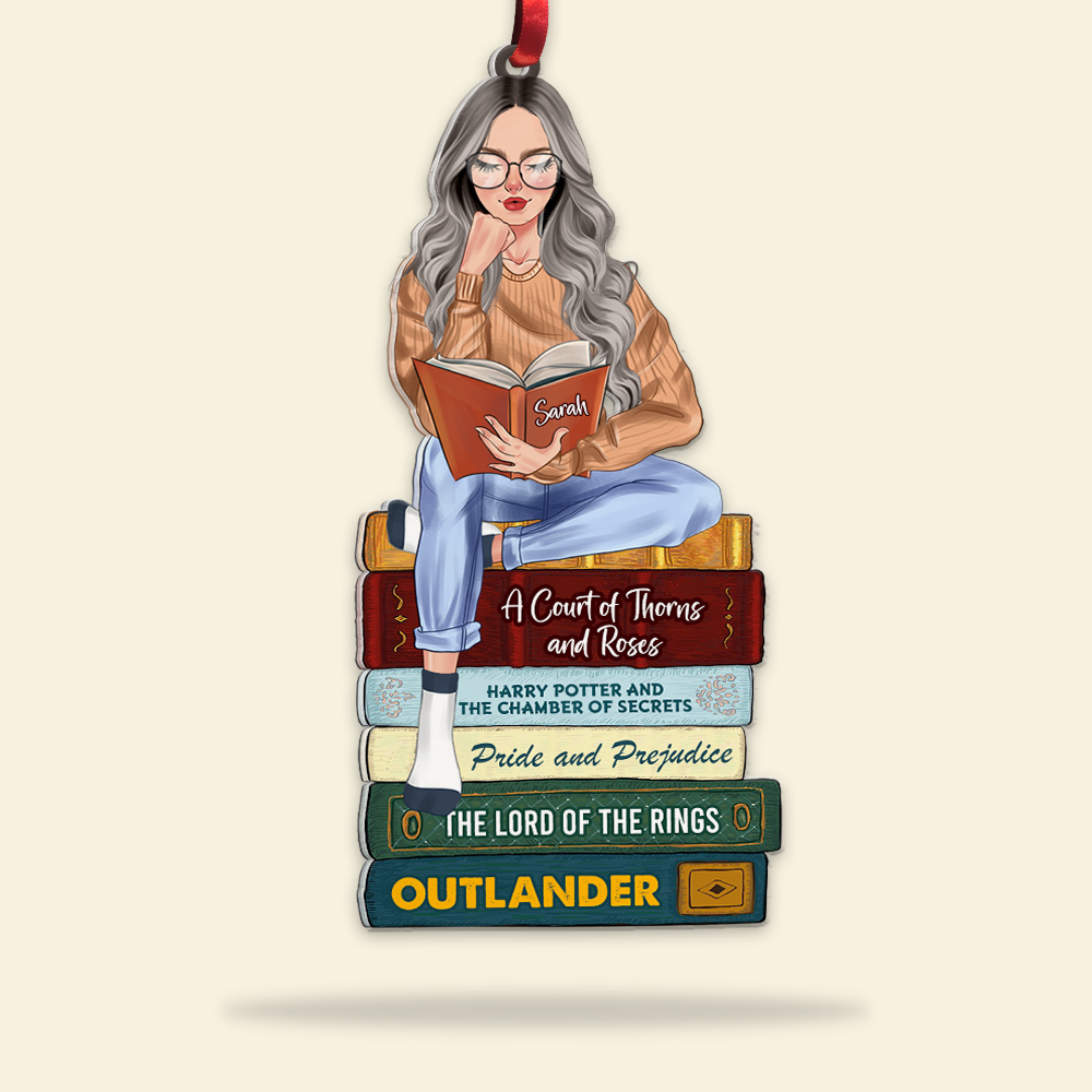 Girl Reading Book -  Custom Book Titles, Personalized Acrylic Ornament bao0811