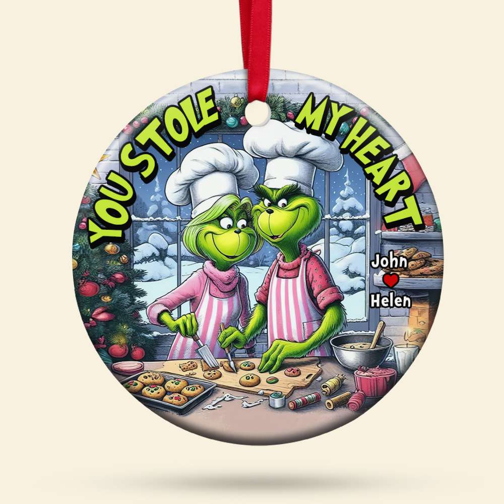 You Stole My Heart, Couple Gift, Personalized Ceramic Ornament, Green Couple Ornament, Christmas Gift 03HUHN251123