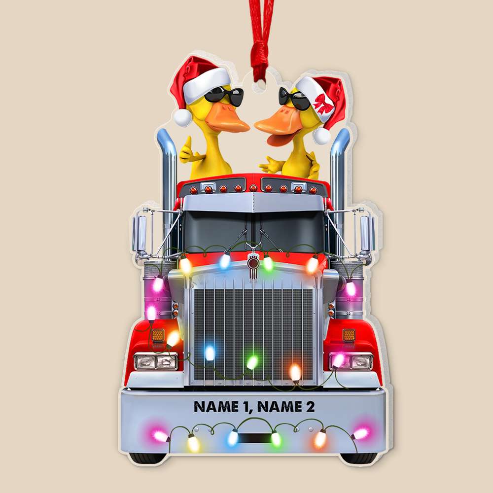 Custom Gifts For Couple Ornament Duck Couple With Reindeer Truck, Christmas Light 04qhqn0110