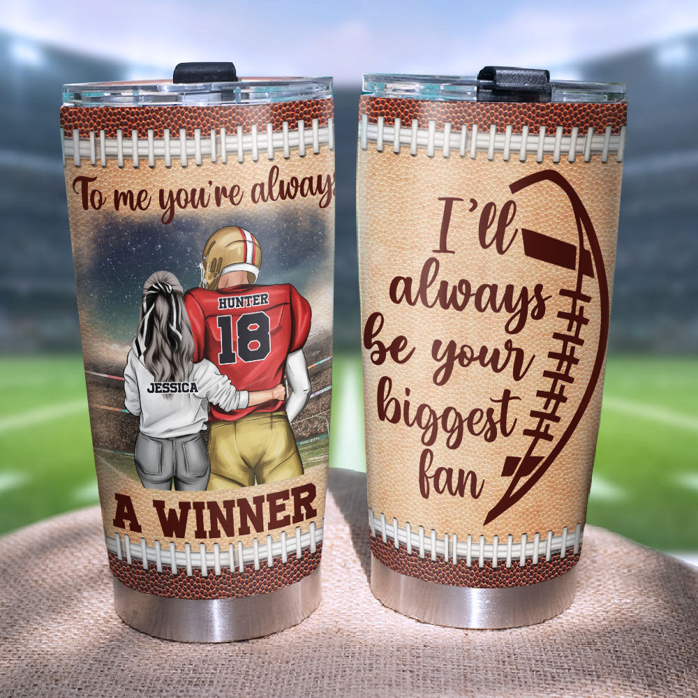 Personalized American Football Couple Tumbler - To Me You're Always A Winner