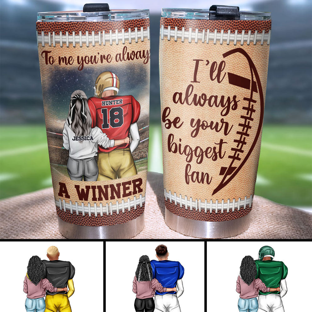 Personalized American Football Couple Tumbler - To Me You're Always A Winner