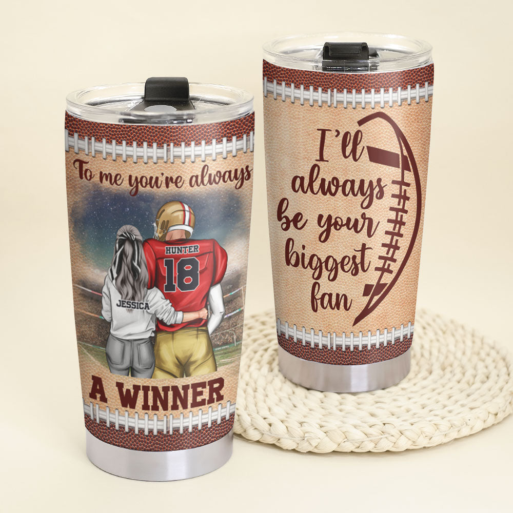 Personalized American Football Couple Tumbler - To Me You're Always A Winner