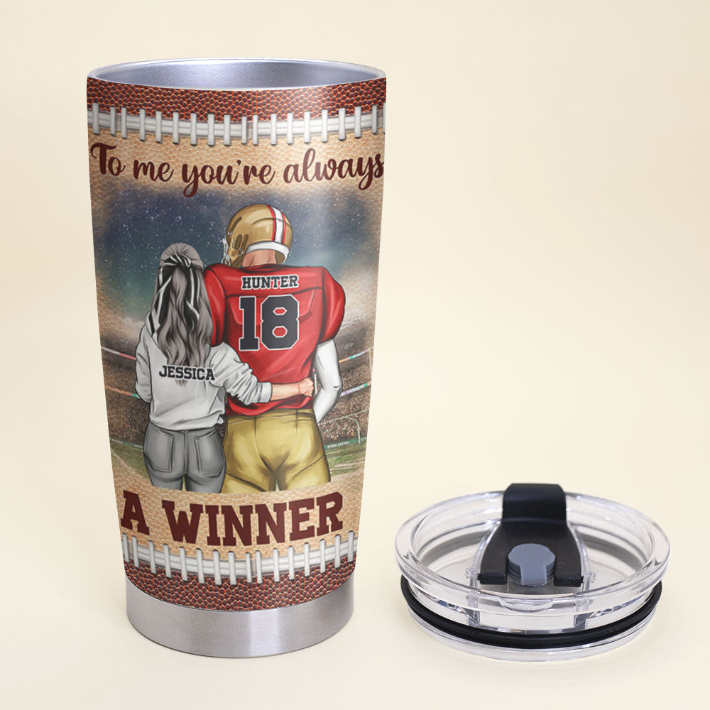 Personalized American Football Couple Tumbler - To Me You're Always A Winner