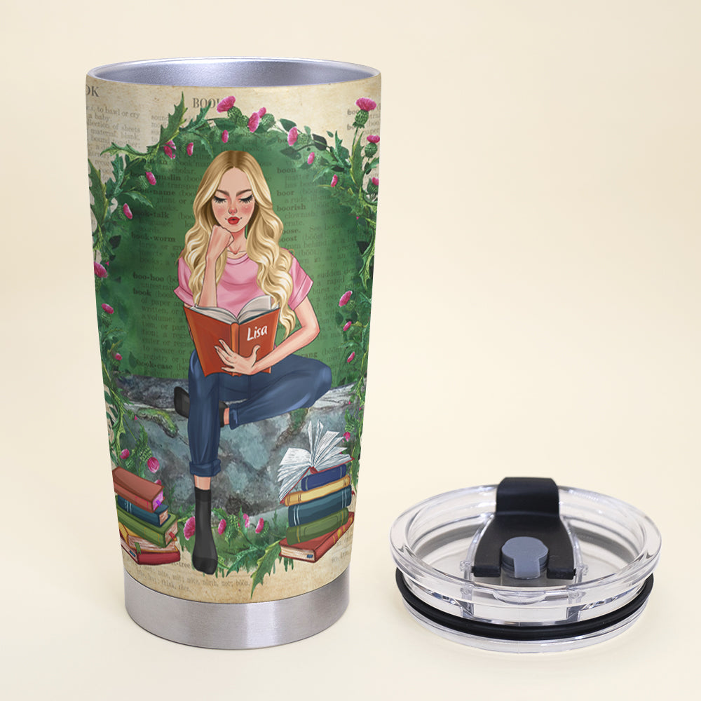 Custom Book Titles - Personalized Tumbler Cup For Book Lover - A Sitting Girl, Read And Chill