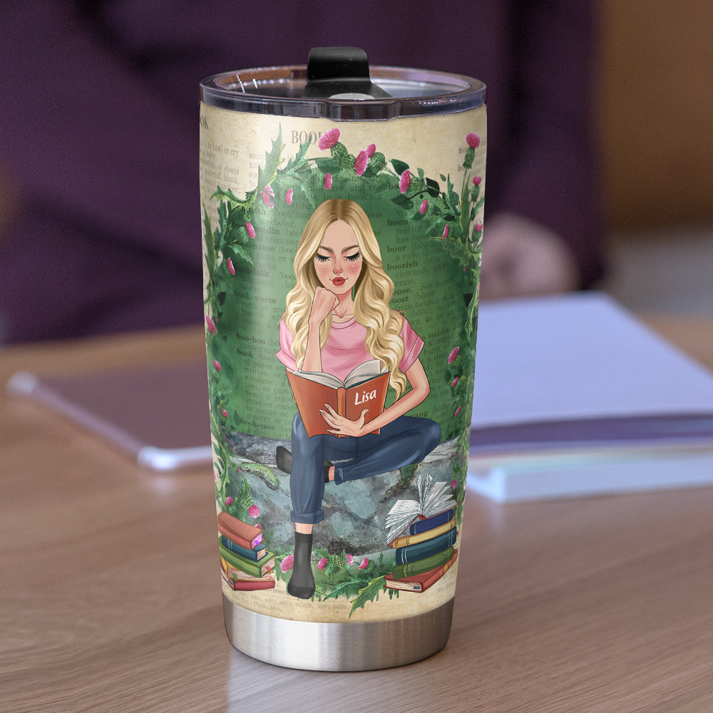 Custom Book Titles - Personalized Tumbler Cup For Book Lover - A Sitting Girl, Read And Chill