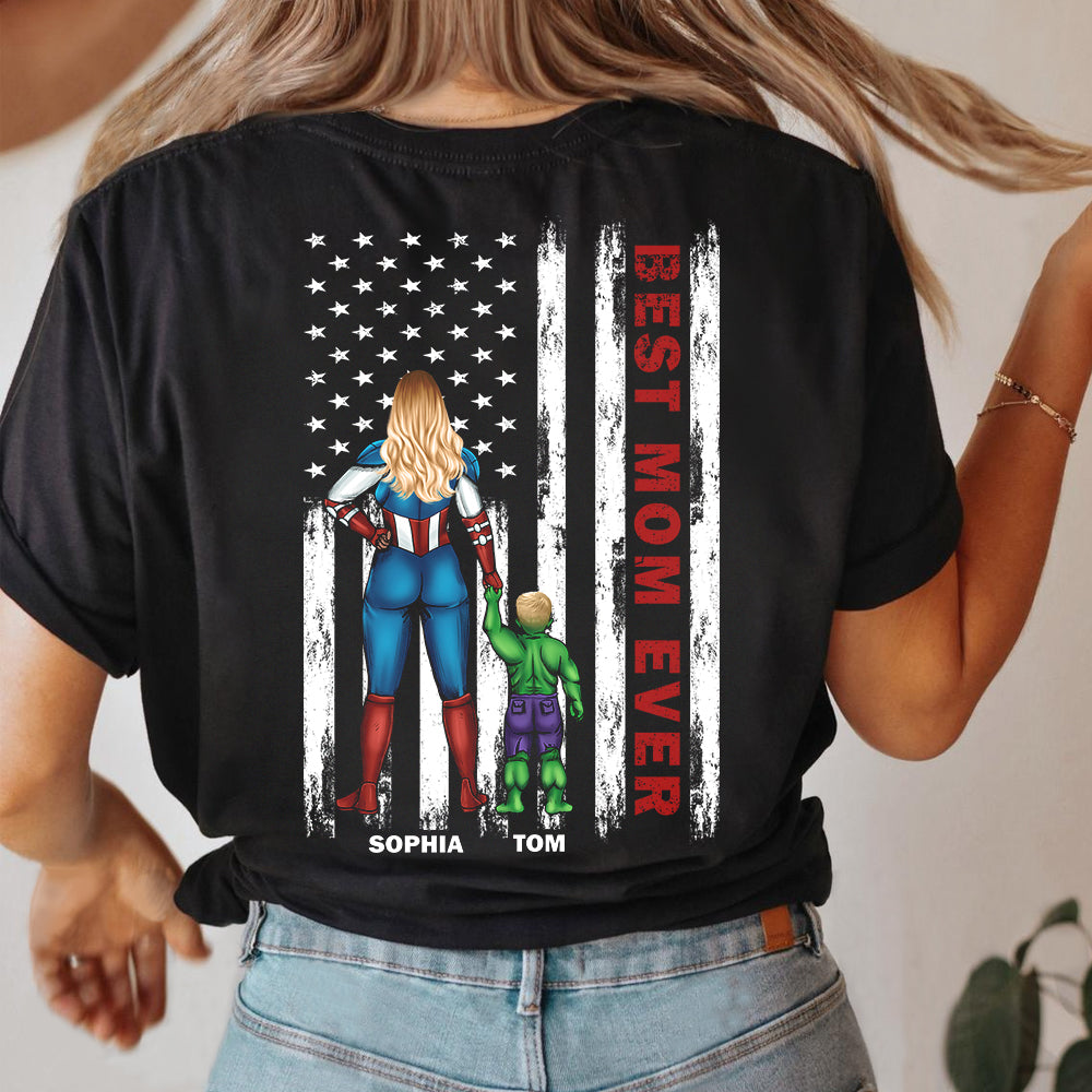 Best Dad Ever & American Flag - Personalized Father's Day Gifts For Dad Shirt