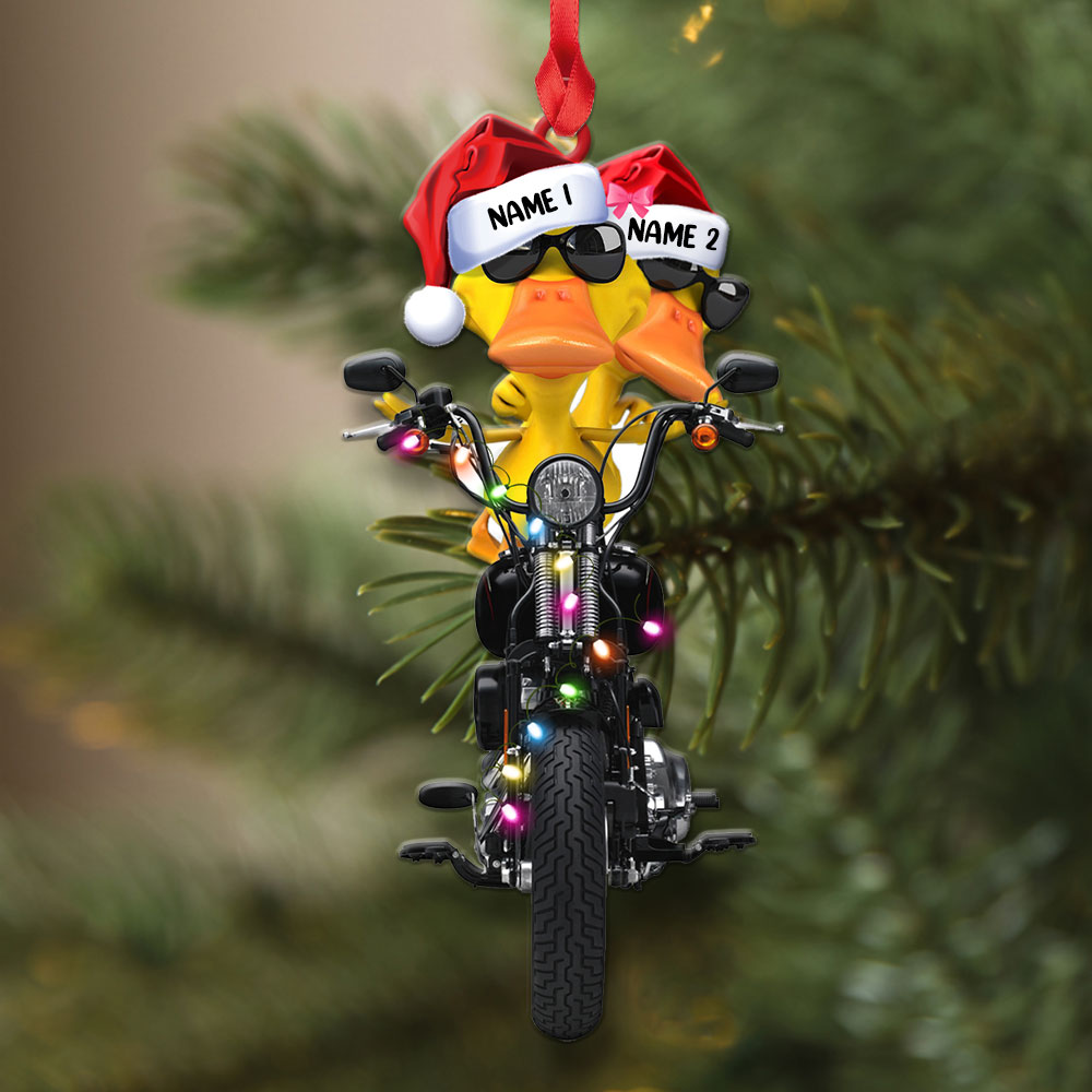 Biker Duck Couple - Personalized Christmas Ornament, Christmas Gift For Couple