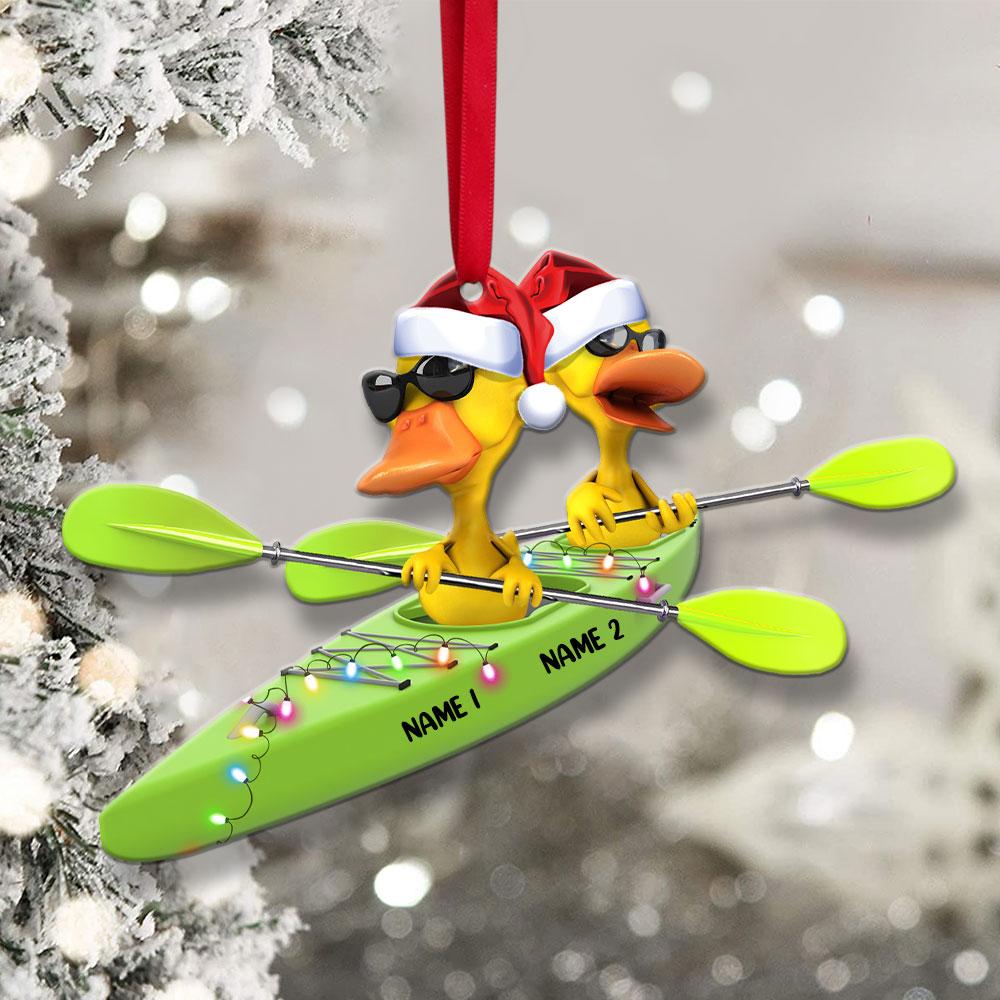 Kayaking Ducks - Personalized Christmas Flat Ornament - Christmas Gift For Couple