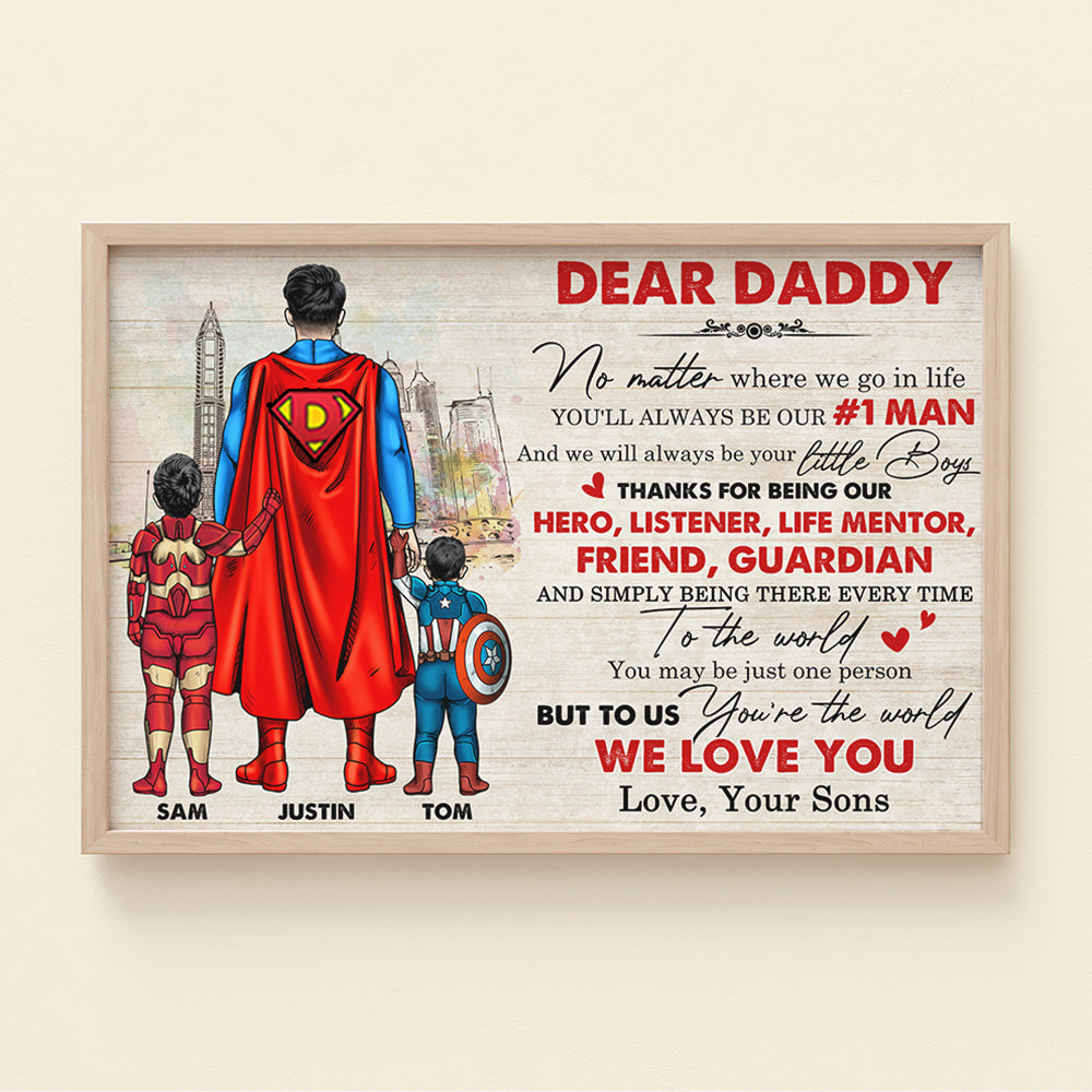 Dear Daddy, Always Be Our Number One Man - Personalized Canvas - Upto 2 Kids