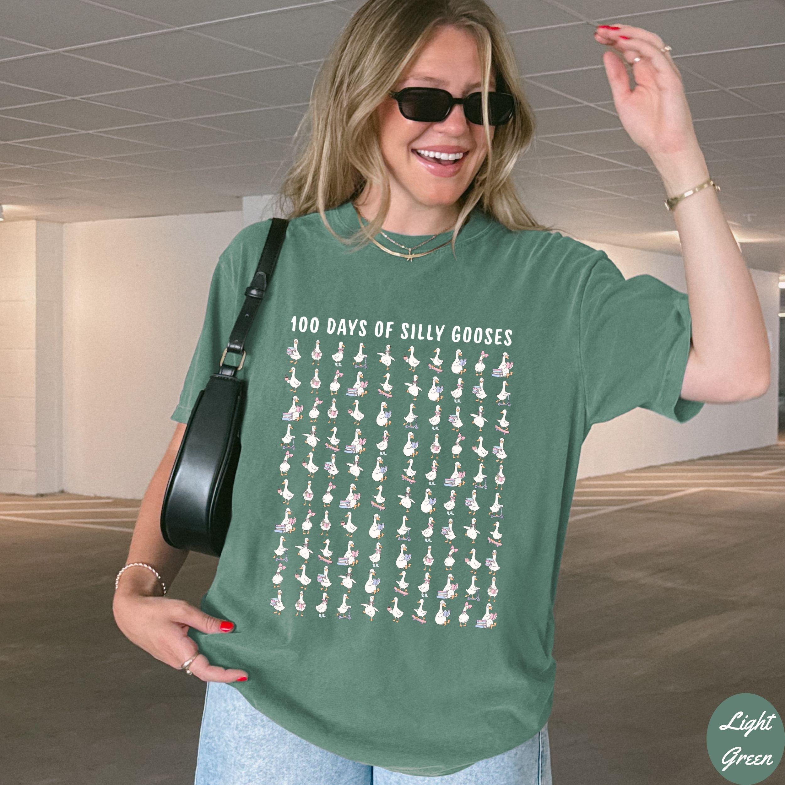 Funny 100th Day of School Shirt, Comfort Colors 100 Days of Silly Gooses Shirt, Gift for Teacher Goose Lover Tee