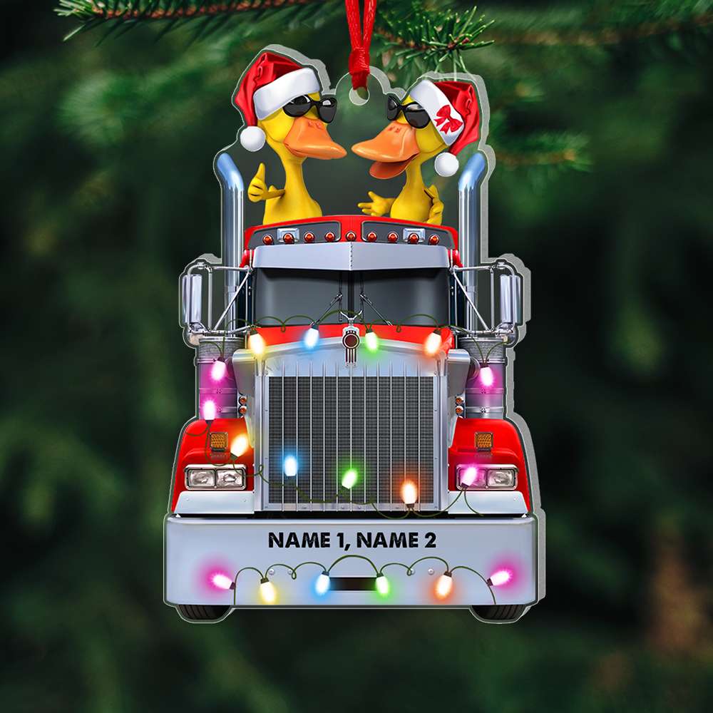 Custom Gifts For Couple Ornament Duck Couple With Reindeer Truck, Christmas Light 04qhqn0110