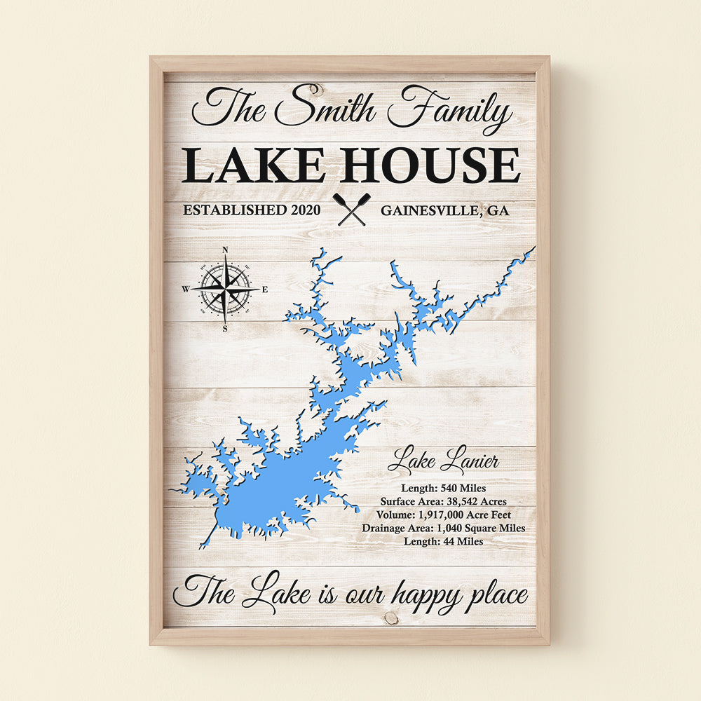 The Lake Is Our Happy Place Personalized Lake House Family Canvas Print Gift For Family