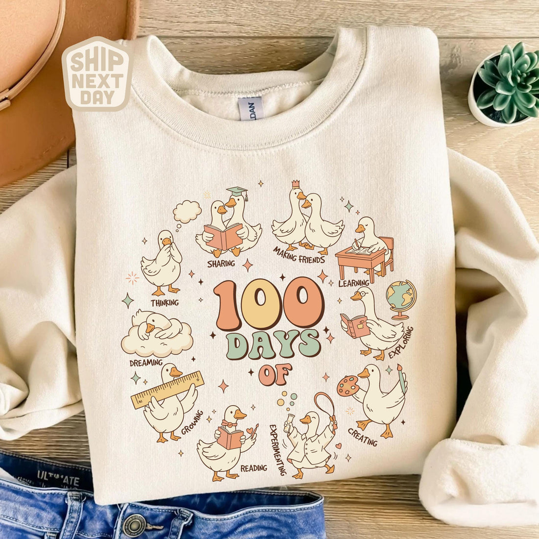 100 Days of School Goose Teacher Shirt, Cute Classroom Goose Tee, Funny 100th Day Teacher Shirt, 100 Days Shirt, Elementary Teacher Gift