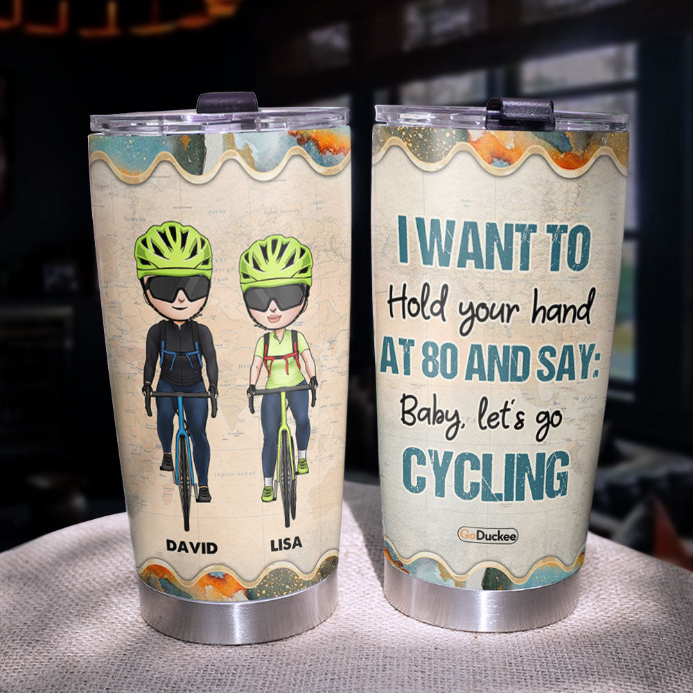 Personalized Cycling Couple Tumbler - Baby, At 80 and Say: Baby Let's Go Cycling