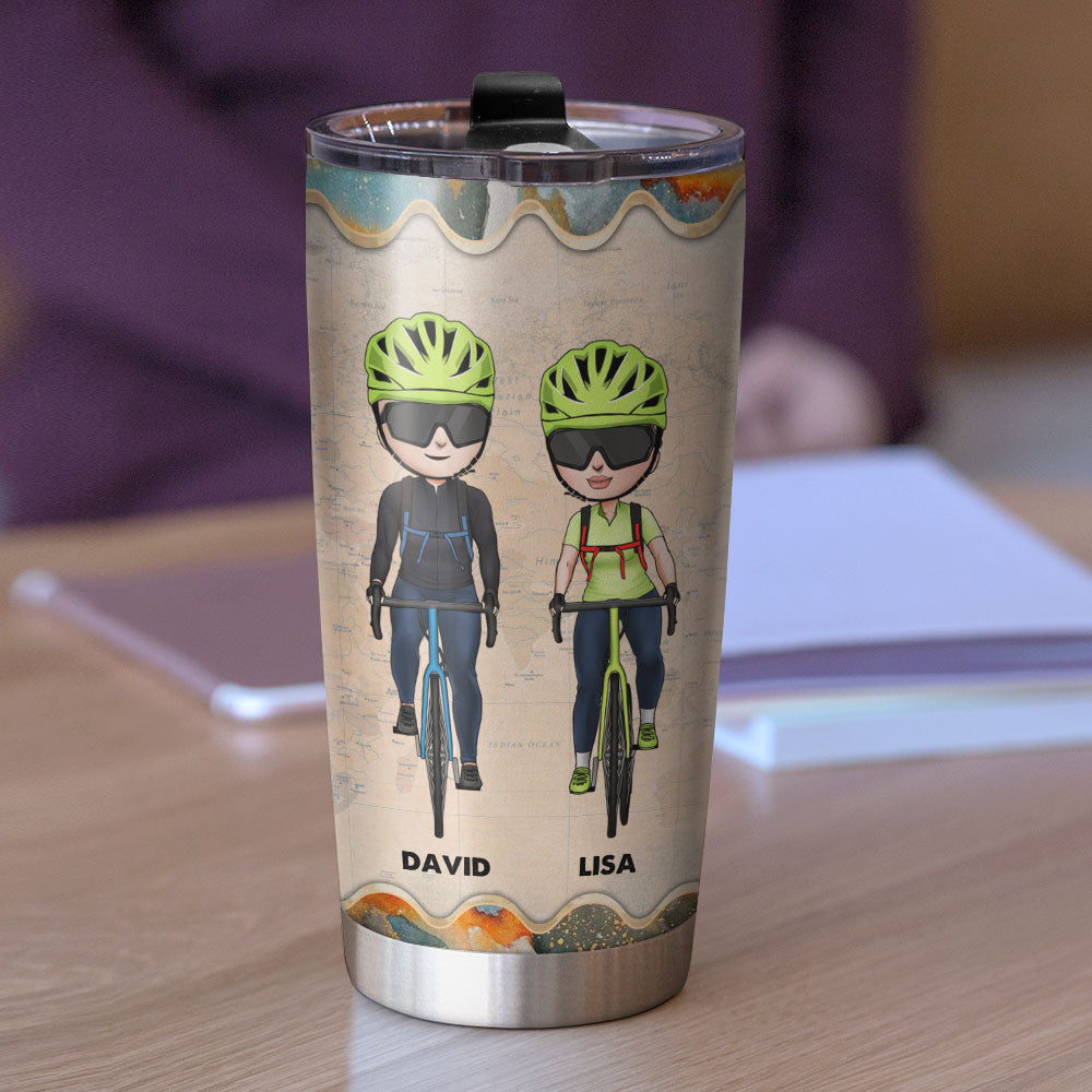 Personalized Cycling Couple Tumbler - Baby, At 80 and Say: Baby Let's Go Cycling