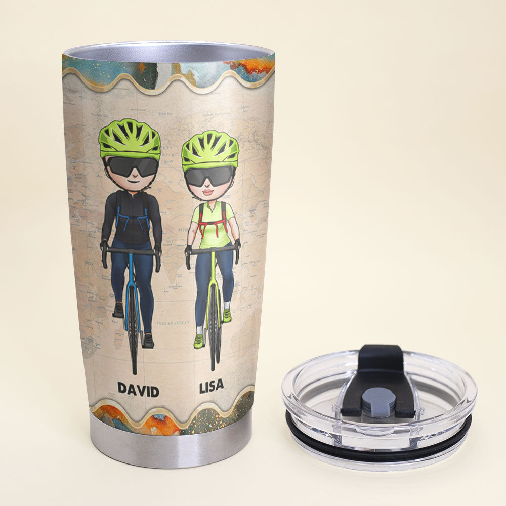 Personalized Cycling Couple Tumbler - Baby, At 80 and Say: Baby Let's Go Cycling