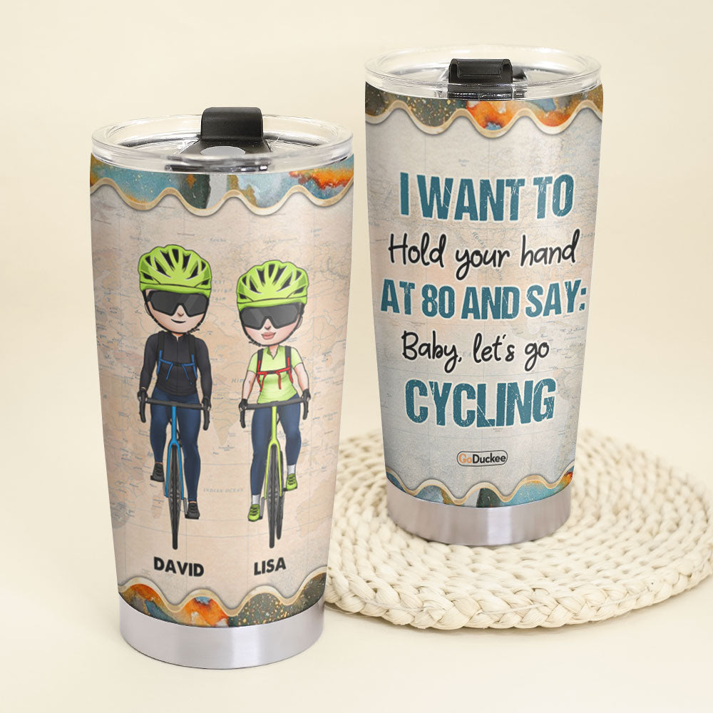 Personalized Cycling Couple Tumbler - Baby, At 80 and Say: Baby Let's Go Cycling