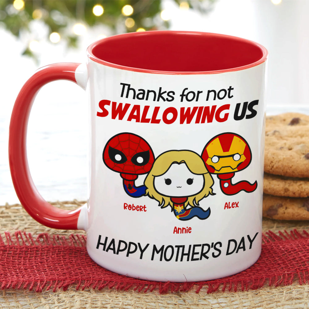 Thank Super Mom For Not Swallowing Us - Personalized Coffee Mug - Mother's Gift