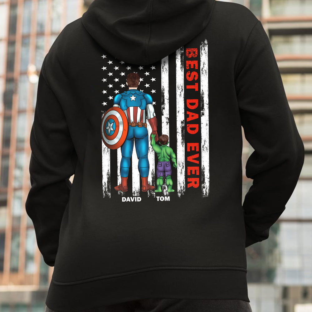 Best Dad Ever & American Flag - Personalized Father's Day Gifts For Dad Shirt