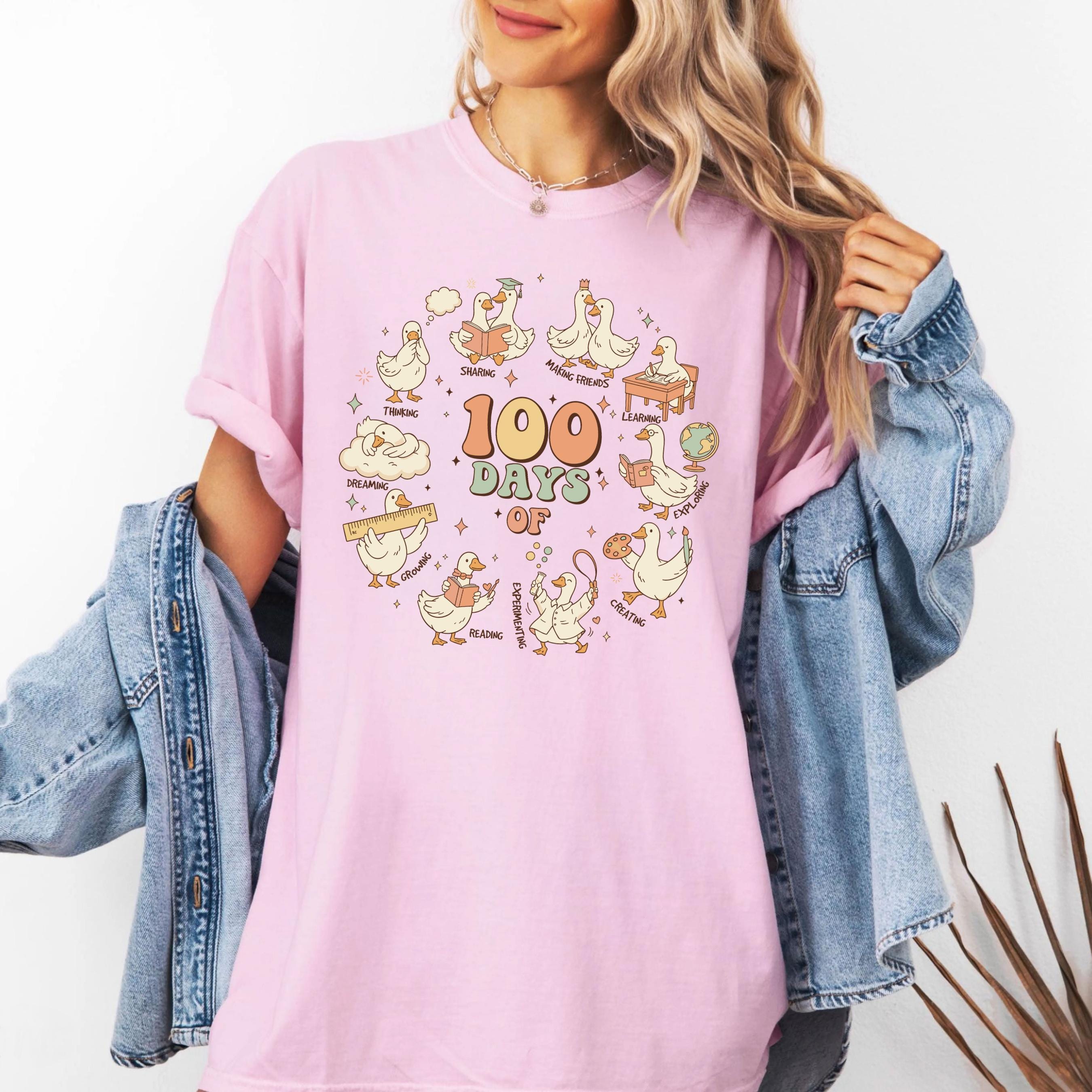 100 Days of School Goose Teacher Shirt, Cute Classroom Goose Tee, Funny 100th Day Teacher Shirt, 100 Days Shirt, Elementary Teacher Gift