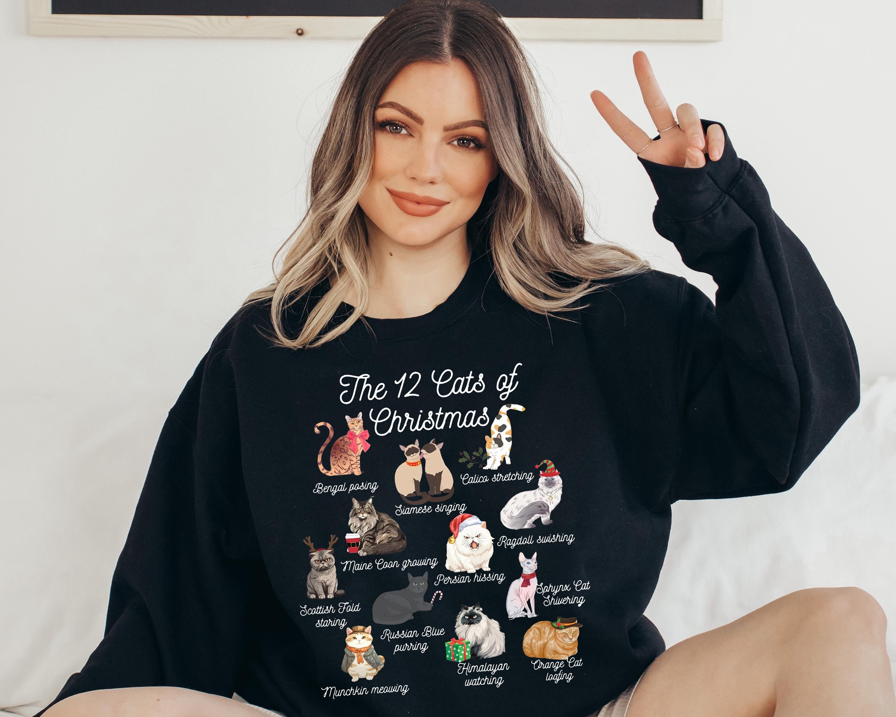 The 12 Cats of Christmas Sweatshirt,Cute Christmas Cats Shirt, Christmas Cat Mom Shirt, Xmas Cats,Cat Lover Christmas Sweater,Cat Owner Gift