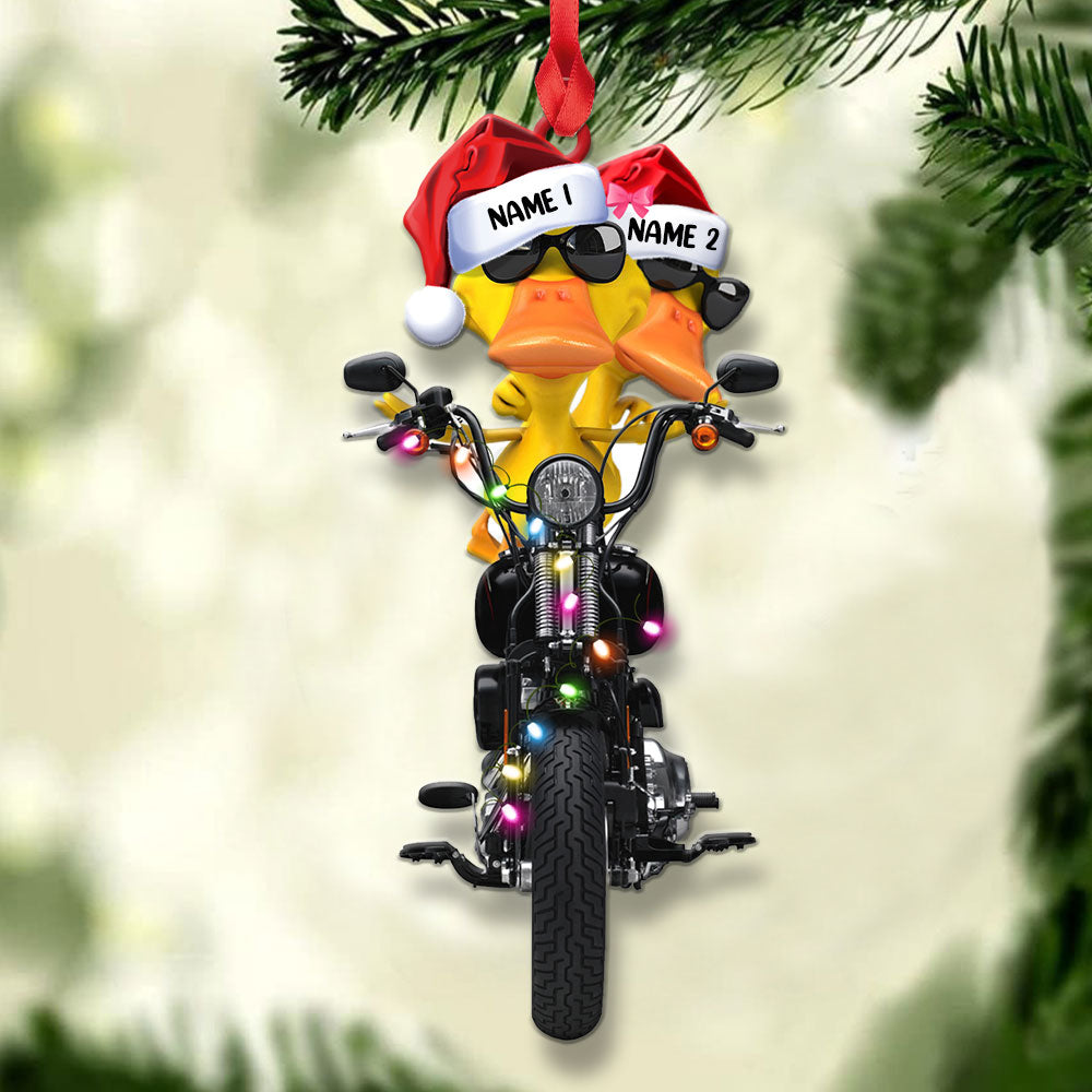 Biker Duck Couple - Personalized Christmas Ornament, Christmas Gift For Couple