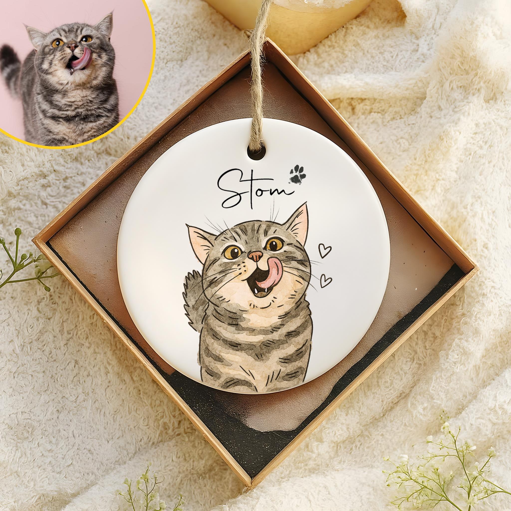 Personalized Watercolor Pet Photo Ornament: Custom Memorial Keepsake