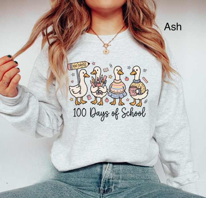 Goose 100 Days Of School Sweatshirt Teacher Shirt 100th Day of School Goose Top Teacher Gift 100th Day Of School Celebration Shirt