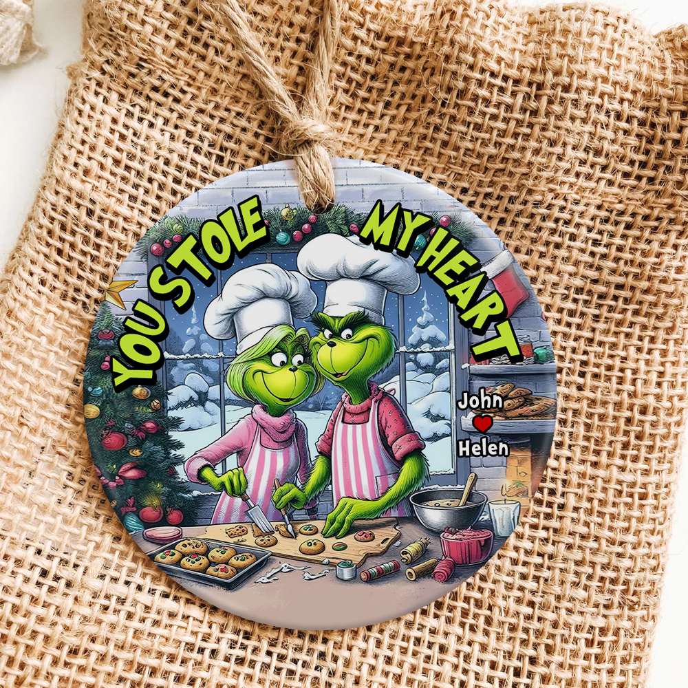 You Stole My Heart, Couple Gift, Personalized Ceramic Ornament, Green Couple Ornament, Christmas Gift 03HUHN251123