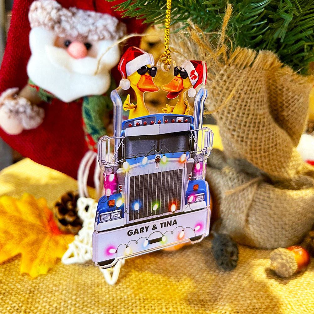 Custom Gifts For Couple Ornament Duck Couple With Reindeer Truck, Christmas Light 04qhqn0110