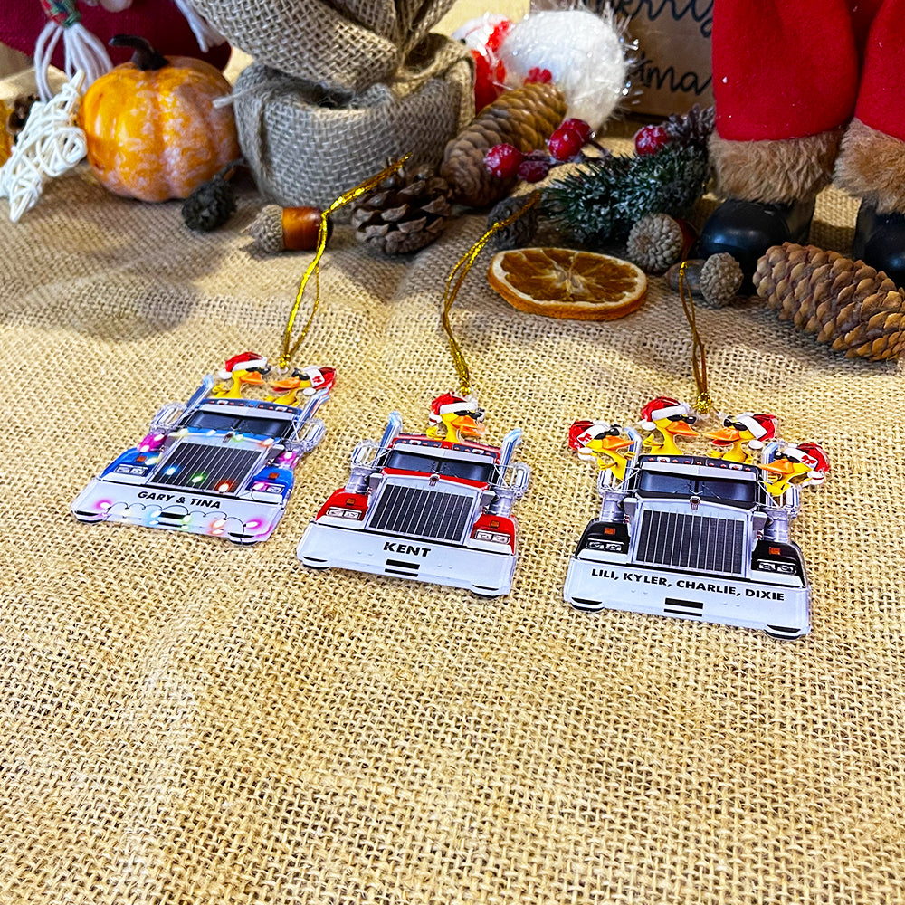 Custom Gifts For Couple Ornament Duck Couple With Reindeer Truck, Christmas Light 04qhqn0110