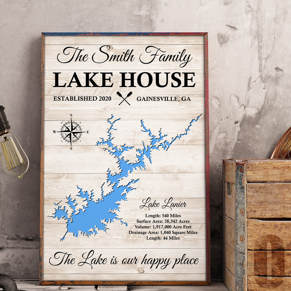The Lake Is Our Happy Place Personalized Lake House Family Canvas Print Gift For Family