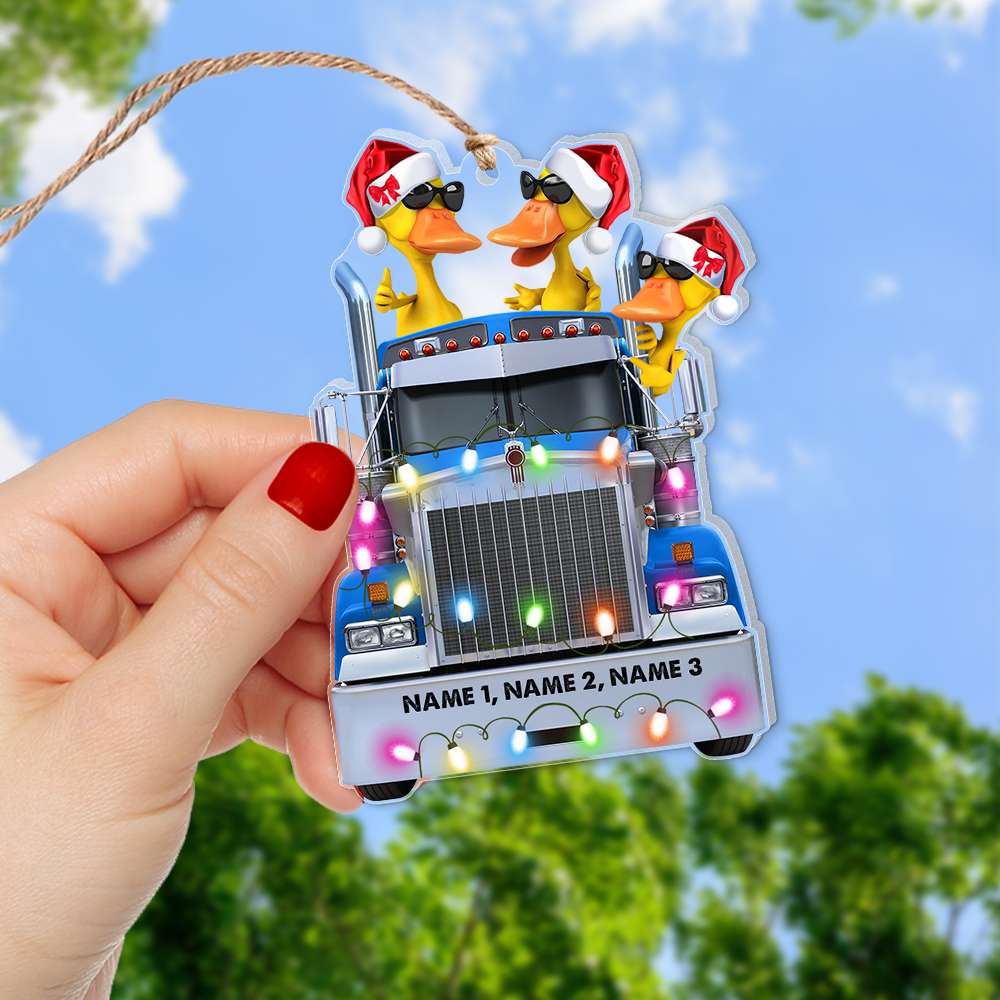 Custom Gifts For Couple Ornament Duck Couple With Reindeer Truck, Christmas Light 04qhqn0110