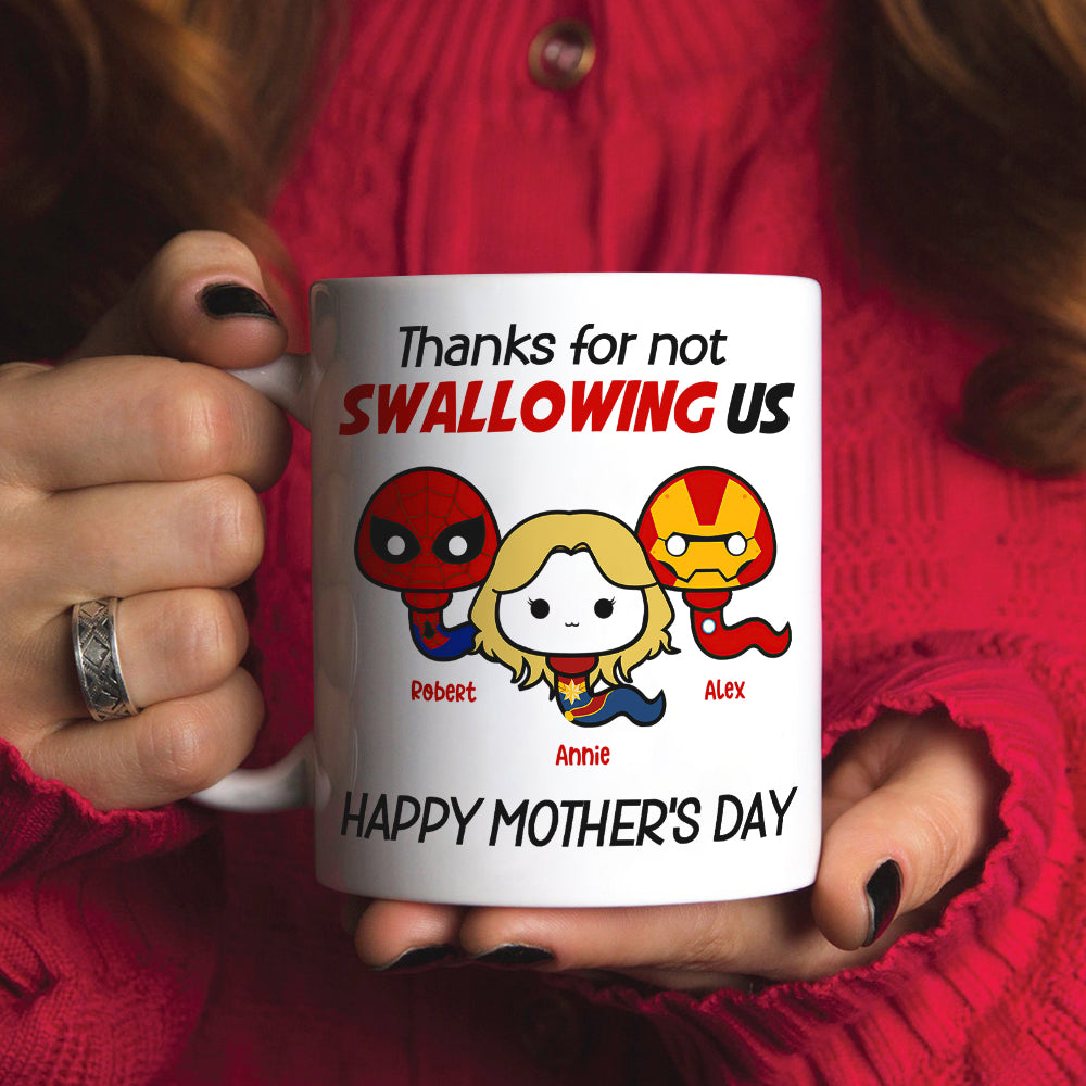 Thank Super Mom For Not Swallowing Us - Personalized Coffee Mug - Mother's Gift