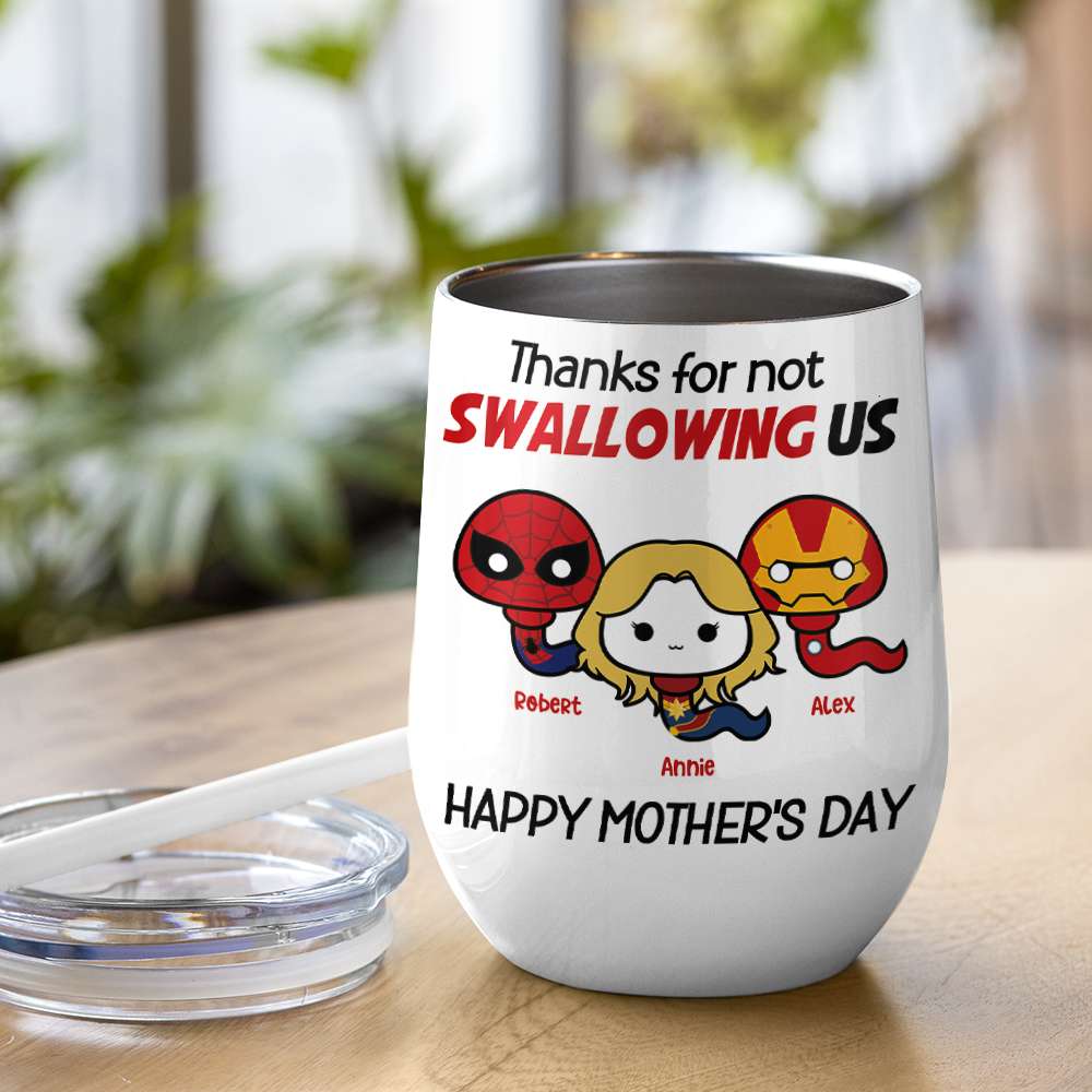 Thank Super Mom For Not Swallowing Us - Personalized Coffee Mug - Mother's Gift