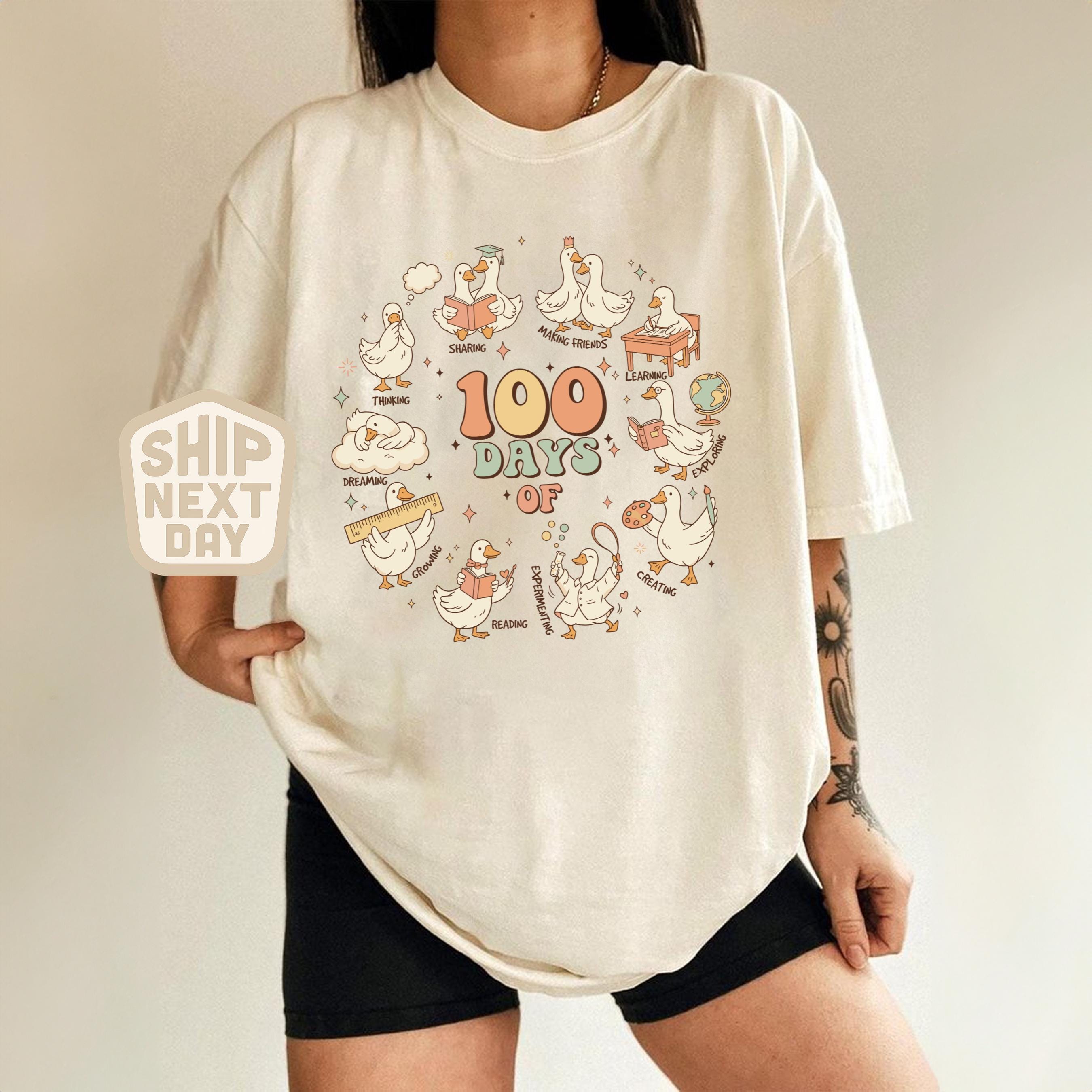 100 Days of School Goose Teacher Shirt, Cute Classroom Goose Tee, Funny 100th Day Teacher Shirt, 100 Days Shirt, Elementary Teacher Gift