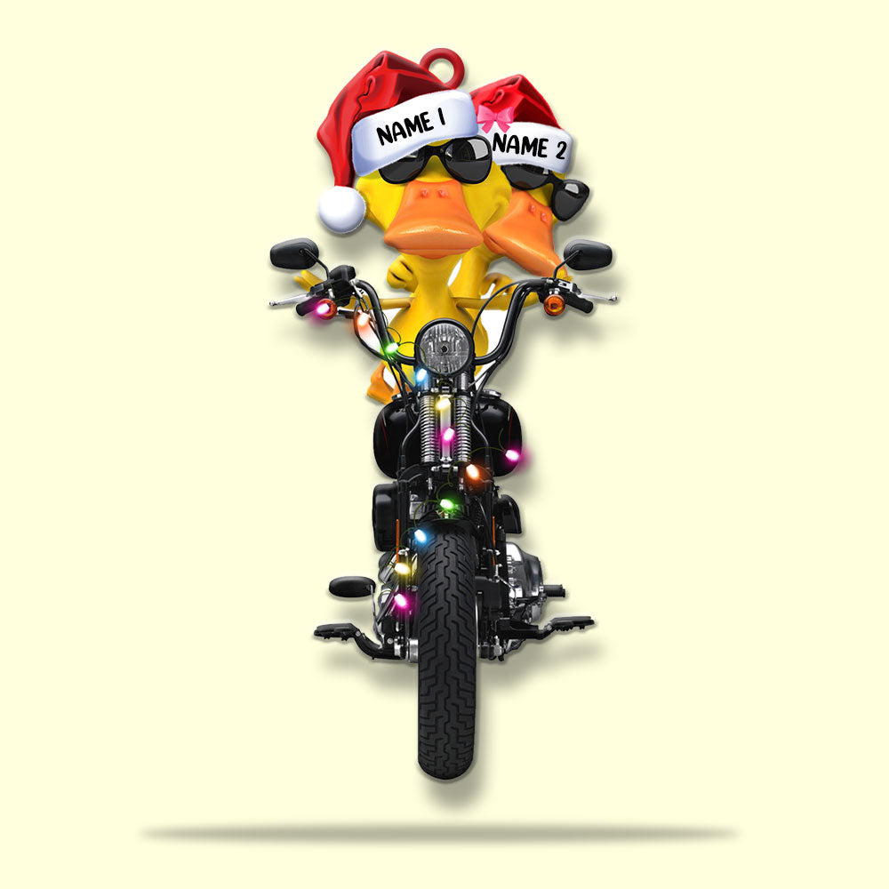 Biker Duck Couple - Personalized Christmas Ornament, Christmas Gift For Couple