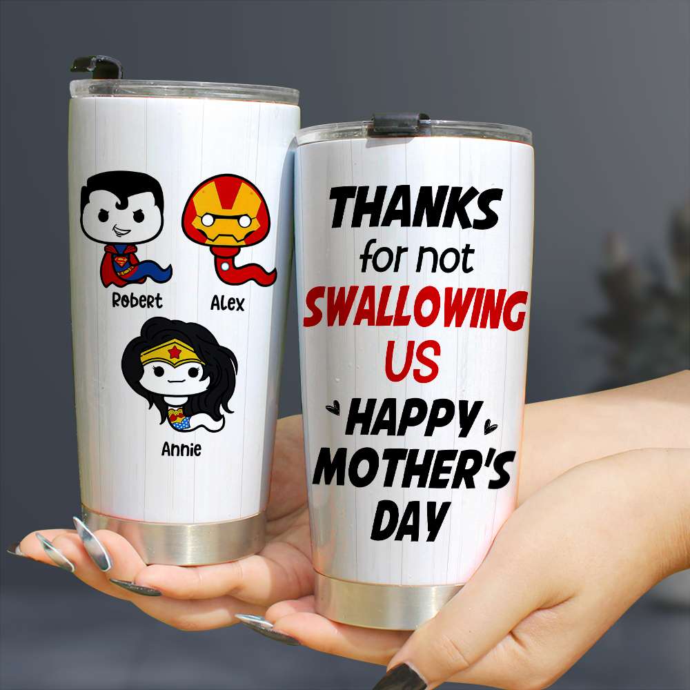 Thank Super Mom For Not Swallowing Us - Personalized Coffee Mug - Mother's Gift